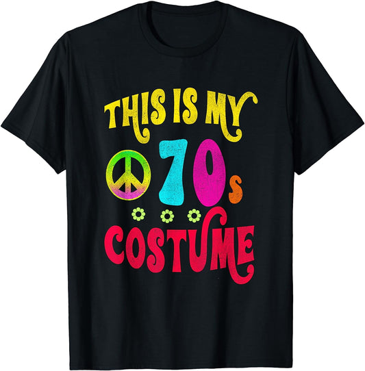 Men Womens This is My 70s Costume Funny Groovy Peace Halloween T-Shirt Graphics Casual Short-sleeved Top Shirts Black Tee