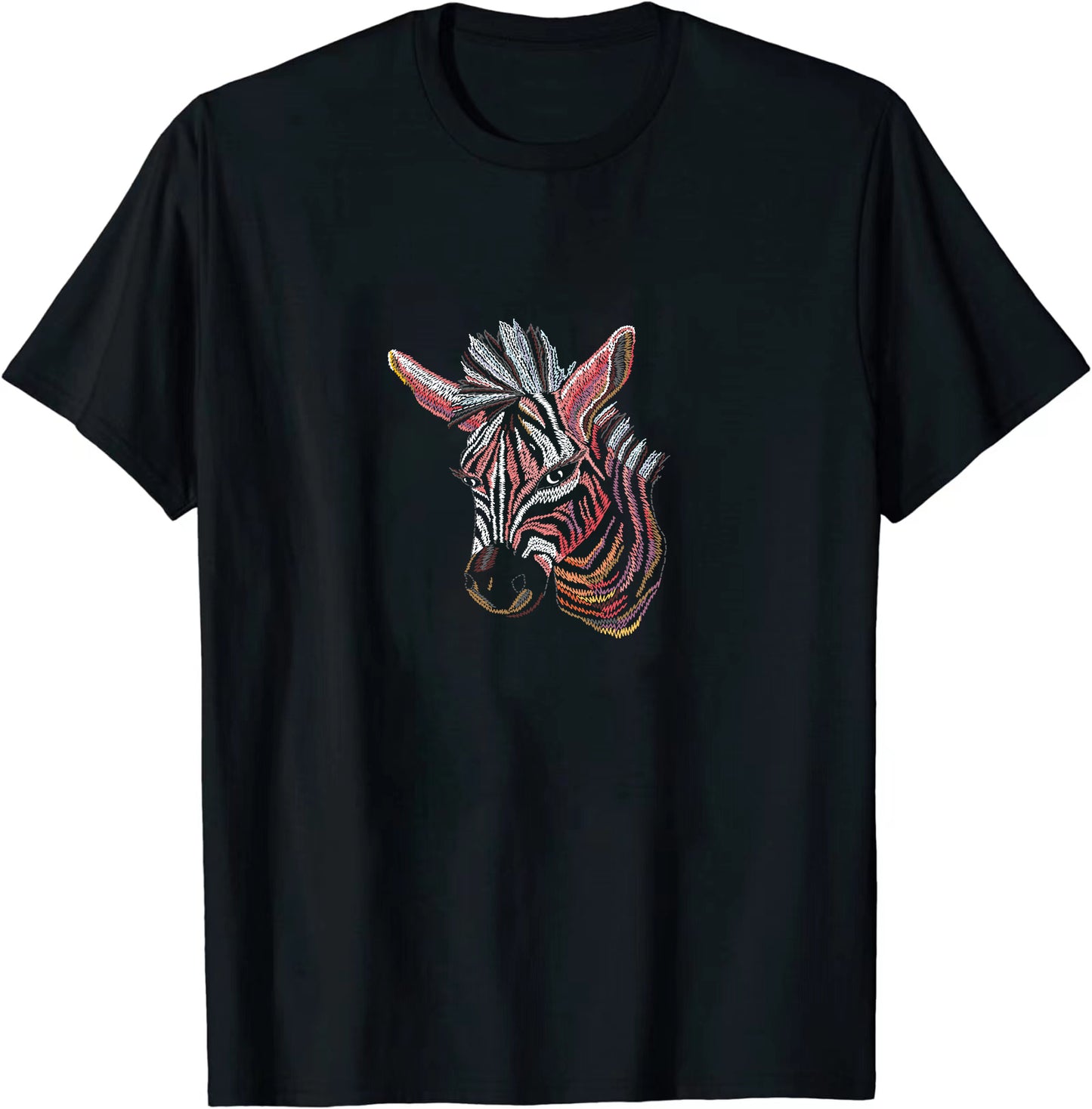 zebra embroidery style 100% cotton T-shirt