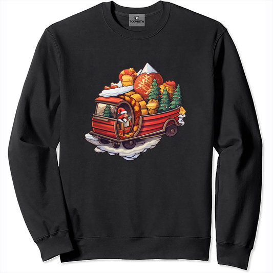 Christmas-Themed Hoodie: Sleigh Packed with Presents in a Snowy Scene