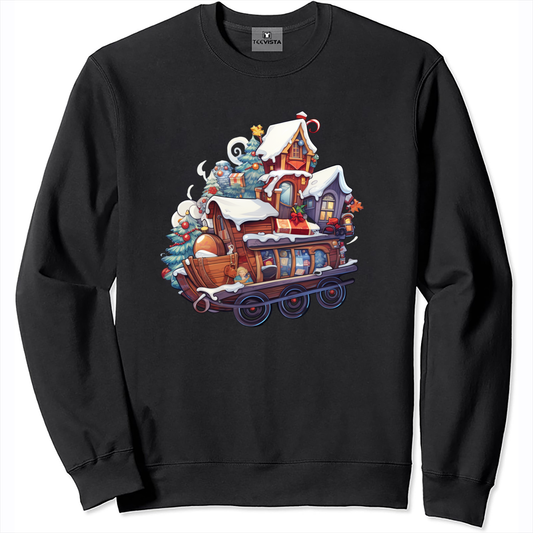 Snowy Sleigh with Presents Sticker Art  Sweatshirt- Christmas Hoodie