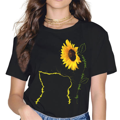 Sunflower Cat Mom Tee - Be Your Own Sunshine