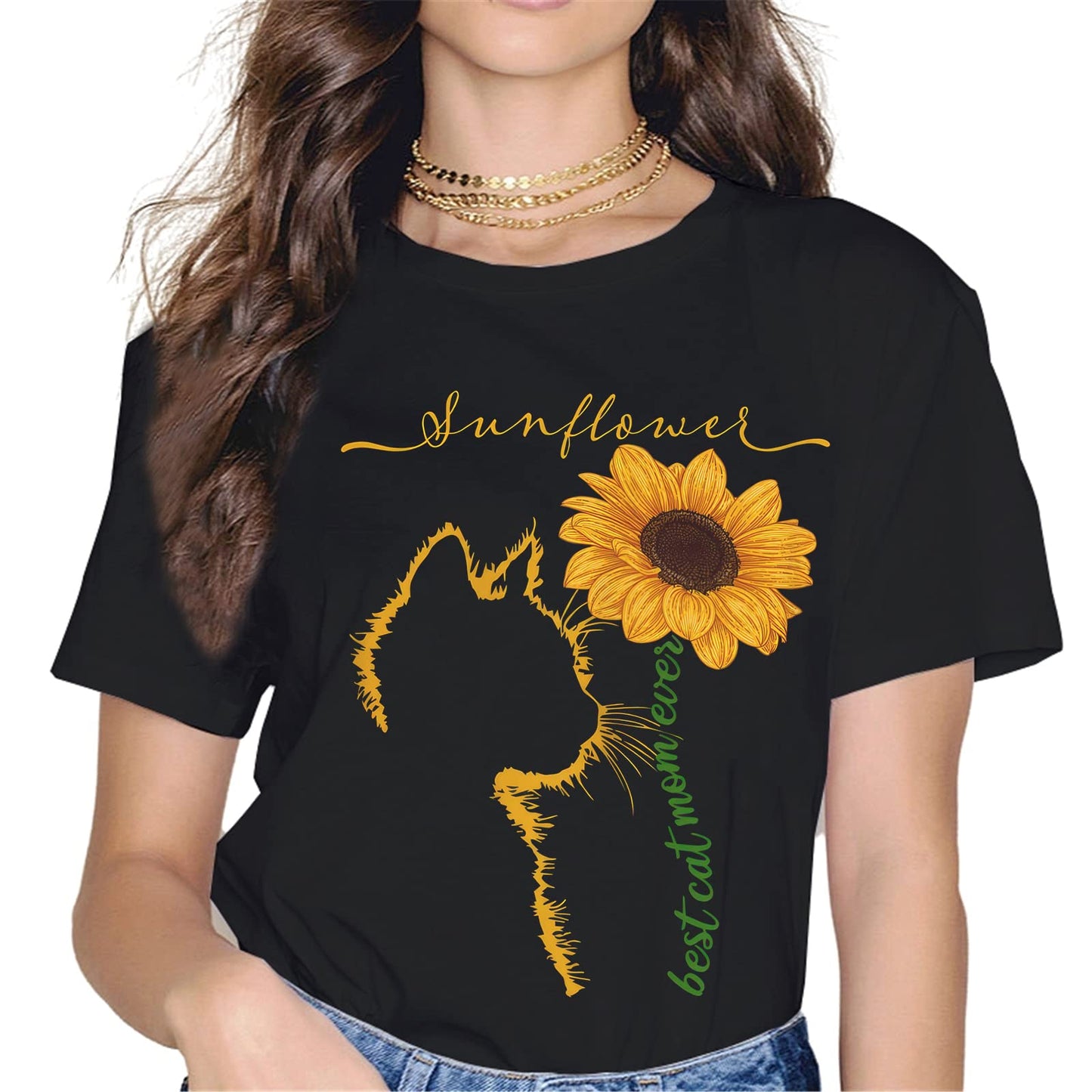 Sunflower Cat Mom Tee - Be Your Own Sunshine