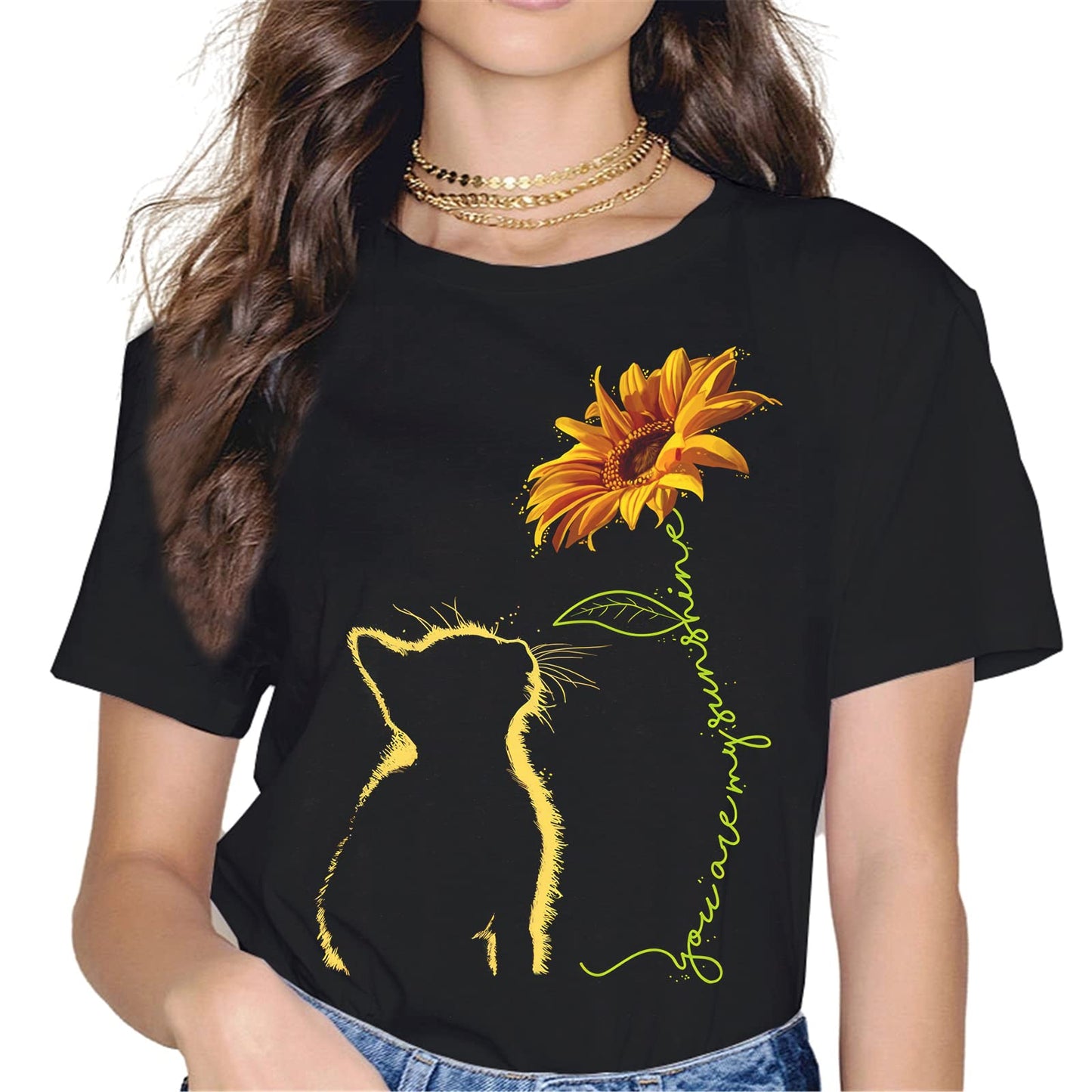 Sunflower Cat Mom Tee - Be Your Own Sunshine